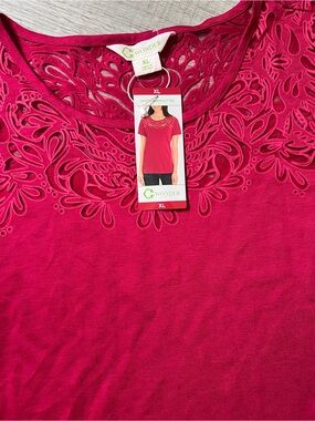 C. Wonder Raspberry Short-Sleeve Tee with Laser-Cut Lace Yoke